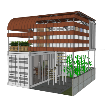 现代集装箱改造房su模型，集装箱住宅草图大师模型下载