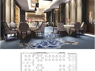 [江苏]万达淮安酒店全日制餐厅设计施工图，餐厅cad设计图纸下载