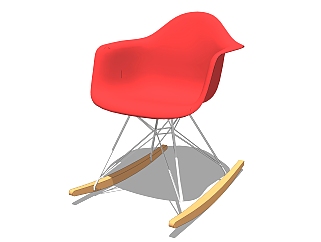 现代摇椅草图大师模型，实木红色椅子su模型下载