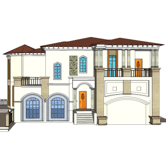 欧式别墅外观草图大师模型，别墅外观sketchup模型免费下载