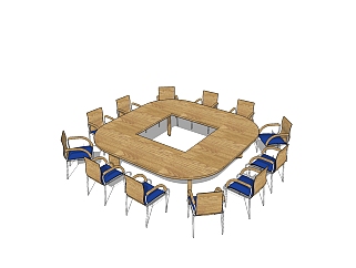 现代实木圆形会议桌su模型，会议桌sketchup模型下载