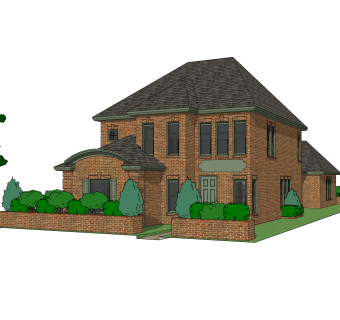 欧式独栋别墅草图大师模型，sketchup别墅su模型下载