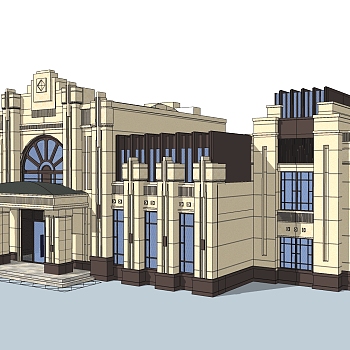 欧式售楼处建筑方案草图大师模型，售楼部建筑沙盘sketchup模型免费下载