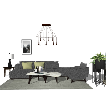 现代黑色布艺沙发草图大师模型，沙发skp模型下载