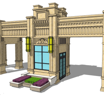 欧式入口大门skp文件下载，入口大门SU模型下载