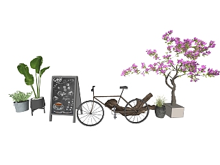 现代复古风格黑板<em>单车</em>植物树枝组合