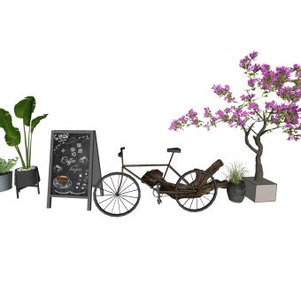现代复古风格黑板单车植物树枝组合