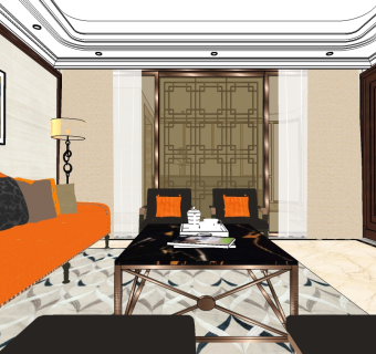 欧式古典设计客厅sketchup模型免费下载