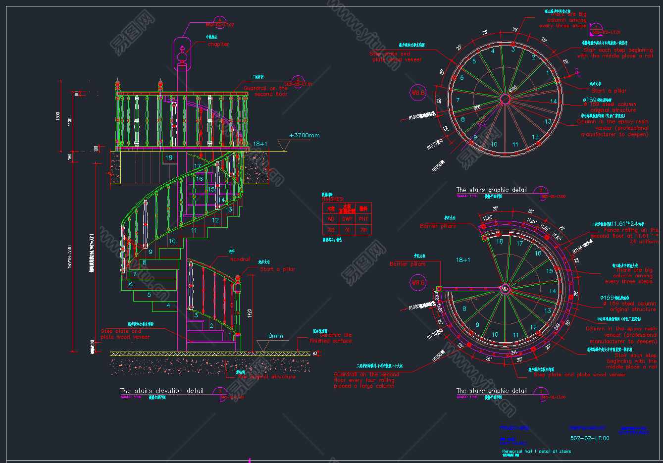 原创旋转楼梯全套详细的CAD图库，旋转楼梯CAD施工图下载 - 易图网