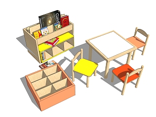 <em>现代儿童</em>桌椅草图大师模型，儿童桌椅sketchup模型下载
