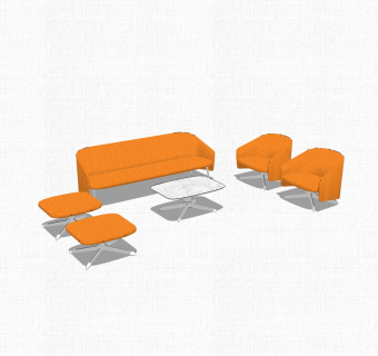 现代橙色办公休闲沙发草图大师模型，办公沙发skp模型下载
