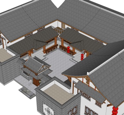 合院草图大师模型下载，古建民俗su模型分享