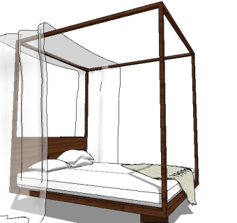 新中式双人床草图大师模型，双人床sketchup模型