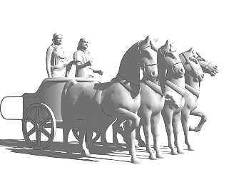 古代战马车雕塑su模型,摆件草图大师模型下载