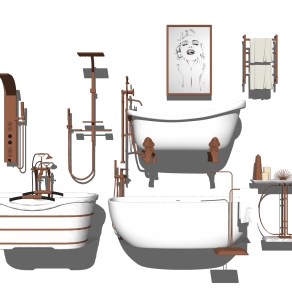 现代浴缸摆件组合su模型，浴缸草图大师模型下载