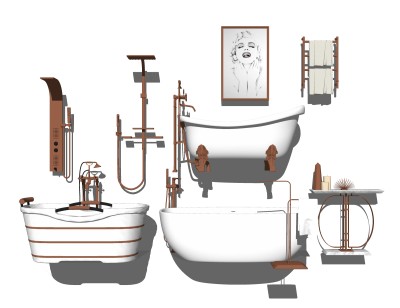 现代浴缸摆件组合su模型，浴缸草图大师模型下载