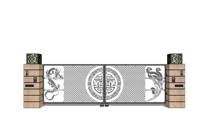 中式铁艺大门草图大师模型，大门sketchup模型下载