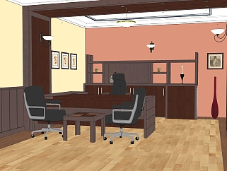 现代经理办公室skp模型，总经理室su模型下载