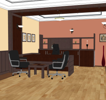 现代经理办公室skp模型，总经理室su模型下载