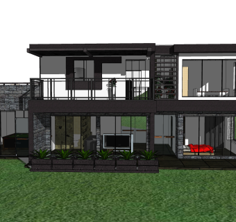现代别墅草图大师模型下载，别墅SKP模型下载