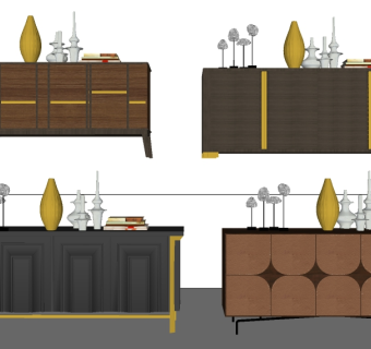 现代轻奢边柜组合sketchup模型，边柜草图大师模型下载