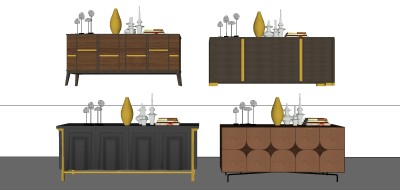 现代轻奢边柜组合sketchup模型，边柜草图大师模型下载