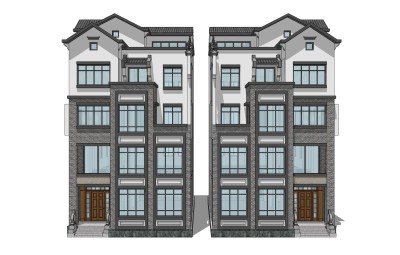 新中式徽派建筑草图大师模型，古建民俗sketchup模型免费下载