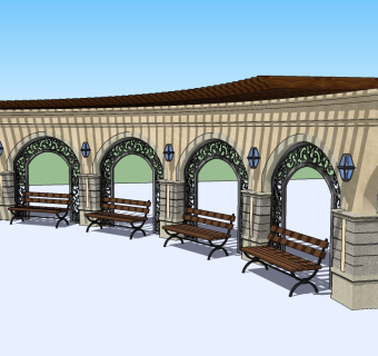 欧式廊架草图大师模型，廊架sketchup模型下载