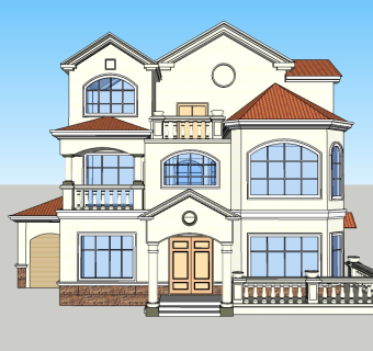 欧式独栋别墅su模型免费下载，sketchup别墅草图大师模型