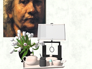 现代茶具台灯摆件免费su模型、茶具台灯摆件草图大师模型下载