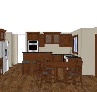 美式橱柜草图大师免费模型，岛型厨房柜sketchup模型下载