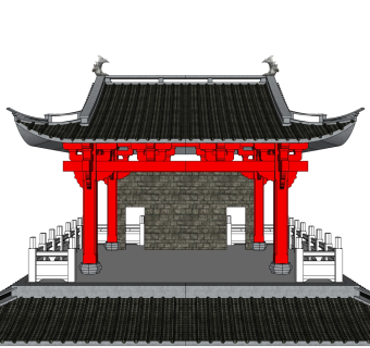 中式古建戏台免费su模型下载、古建戏台草图大师模型下载