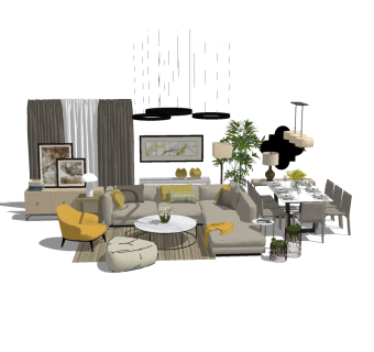 现代北欧沙发组合草图大师模型，沙发su模型下载