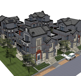 新中式民国风建筑草图大师模型，古建民俗sketchup模型免费下载