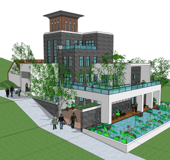 现代别墅草图大师模型下载，别墅SKP模型下载