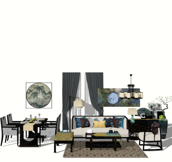 中式沙发组合草图大师模型，沙发组合skp模型下载