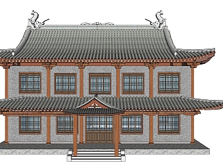 中式古建楼阁草图大师模型下载、楼阁su模型下载