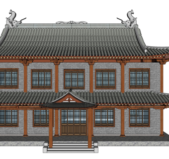 中式古建楼阁草图大师模型下载、楼阁su模型下载