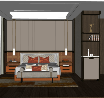 新中式客厅su模型，客厅沙发组合sketchup模型下载