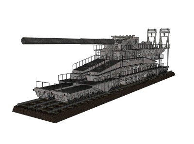 德国古斯塔夫超重型铁道炮su模型，铁道炮草图大师模型下载