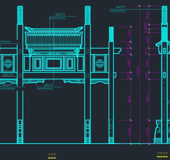 原创入口石牌楼建筑结构CAD图纸，入口石牌楼建筑结构CAD施工图纸下载