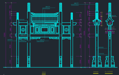 原创入口石牌楼建筑结构CAD图纸，入口石牌楼建筑结构CAD施工图纸下载