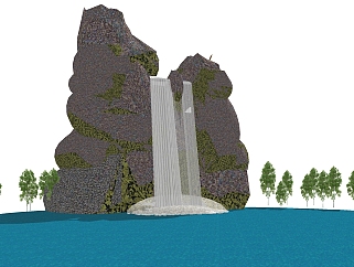 自然风瀑布景观草图大师模型，瀑布sketchup模型免费下载