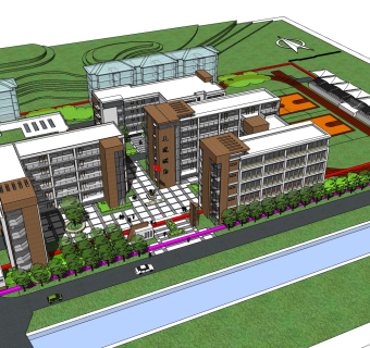 现代办公楼规划草图大师模型，办公楼规划sketchup模型免费下载