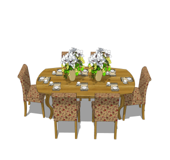 美式餐桌椅草图大师模型，餐桌椅skb文件下载