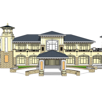 欧式售楼处建筑方案草图大师模型，售楼部建筑沙盘sketchup模型免费下载