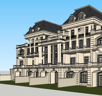 法式连排别墅su模型免费下载，sketchup别墅草图大师模型