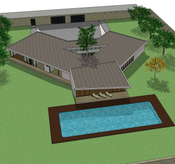 现代欧式泳池别墅草图大师模型，别墅SU模型下载