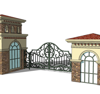 欧式入口大门草图大师模型下载，入口大门skb模型分享