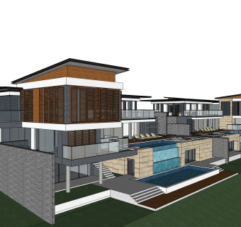 现代联排别墅skb文件，别墅su模型下载